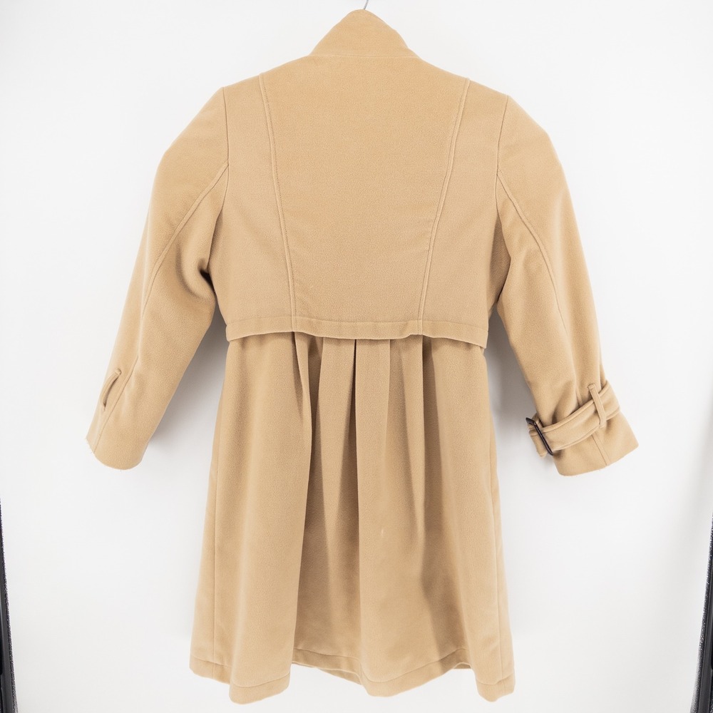 Burberry Women's XL Double Breasted Coat Camel Tan Pleated Designer Trench Wool - Picture 8 of 13